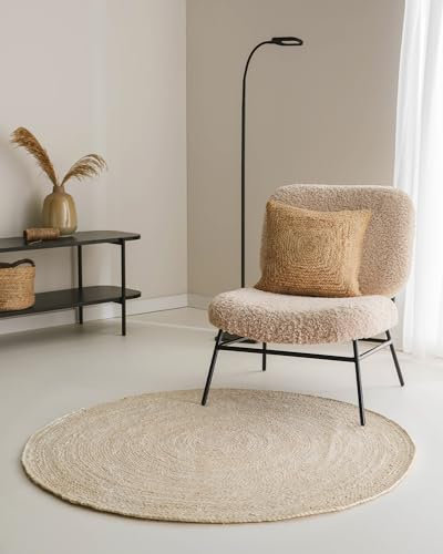 benuta Pure Jute Teppich Jutta - Ivory Rund 115 cm - Handgewebter Wohnzimmerteppich - Natürliches Boho Design - Für Fußbodenheizung geeignet