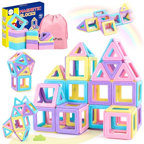 Magnetische Bausteine 42 Teile Magnetspielzeug Magneten Kinder für Jungen&Mädchen ab 3+Jahren Magnetische Blöcke Bauspielzeug Geschenk fürJungen&Mädchen 3+Jahre alt für Kindertag Neujahr Weihnachten