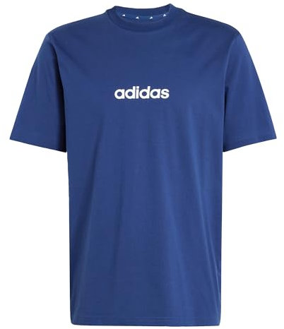 adidas Men's Essentials Linear Single Jersey TEE, Dark Blue/White, L