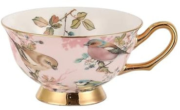 GaRcan Juego de 3 Tazas de café Florales Rosas, Tazas de Capuchino de Porcelana con platillos, Taza de té para cumpleaños, Bodas y Fiestas, Regalos para Damas