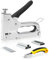Grapadora manual con 3000 grapas, 3 en 1 para madera con extractor de grapas, pistola de grapadora ajustable para carpintería, decoración, fijación de cable (plata)