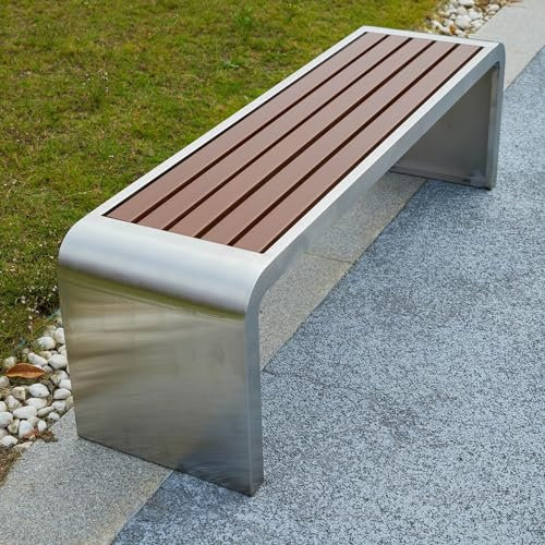 Gartenbank für draußen, Gartenbank aus Metall, Sitzbank ohne Rückenlehne für Zwei Personen, Terrassenbankstuhl aus Edelstahl und Holz, perfekt für Hinterhof, Terrasse, Rasen, Poolrand (eine Farbe, 15