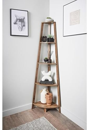 B12 Tromso 5 Tier Corner Shelving Unit with a rustic oak finish Add some useful and stylish storage to your home 54 x 38 x 160cm (Approx.)