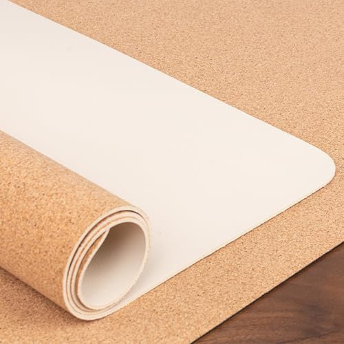 XIEMINLE Schreibtischunterlage aus Kork-Leder, doppelseitig, wasserdicht, großes Mauspad, Schreibtisch-Schreibunterlage, 80 x 40 cm, Beige