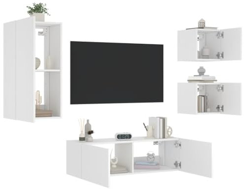 DYRJDJWIDHW Meuble TV marbre,Meubles TV,Meuble TV muraux 4 pcs avec lumières LED blancConvient au Salon, à la Chambre à Coucher, à la Salle de séjour
