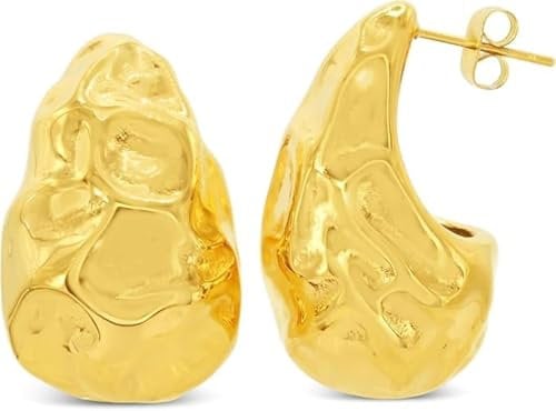 ARS-ARGENTI Ohrringe XL Waterdrop Hammerschlag 750 vergoldet 18K Schmuck Geschenk Damen Mädchen 32 mm statement extragroß hochwertig edel hypoallergen