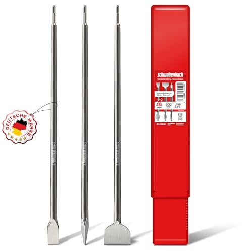 SCHWABENBACH ® SDS PLUS Meißel 600mm Set - 3tlg. 25mm + 50mm + Spitzmeißel - EXTREM ROBUST- Meissel kompatibel mit Bosch Hilti Bohrhammer - Premium Fliesenmeissel Set (kein SDS MAX)