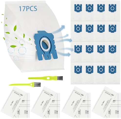 17 Sacchetti per Aspirapolvere Adatti per Miele GN,per aspirapolvere S2/S5/S6/S8/CompleteC1 C2 C3,Series 3D Efficiency Sacchetto Polvere con 4 Filtro di Protezione Motore 4 Filtro di Scarico