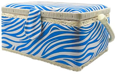 Großes Nähkästchen, stoffbezogenes Nähkästchen mit Fächern, Nähkästchen, Geschenk für Mütter, Freunde, Schwestern, (Blaues Zebra, Großartig)