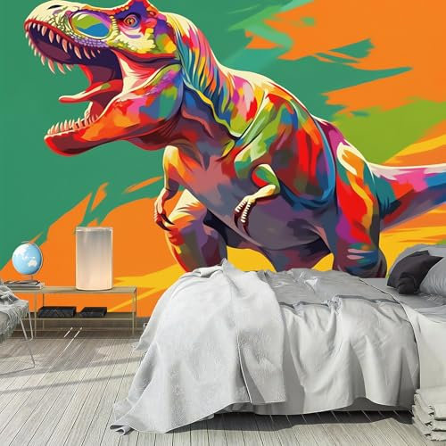 Papel Pintado Pared Dinosaurios Fotomurales 3D Tv Fondo Pared Moderno Dormitorio Murales, 200x140cm - 4 partes Fotografía, Dinosaurios De Colores