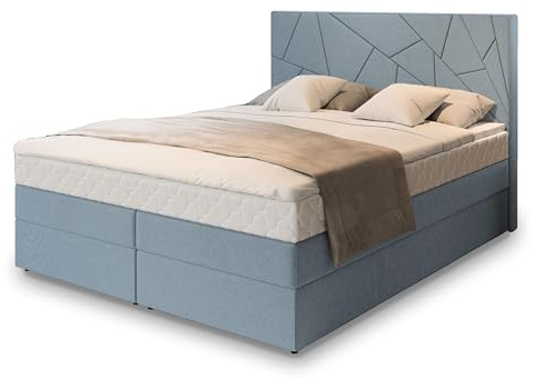 Masseno Boxspringbett TRANI 180x200 cm Komplett-Set mit Matratze und Topper, Polsterbett mit Zwei Bettkästen -Blau, INARI 72