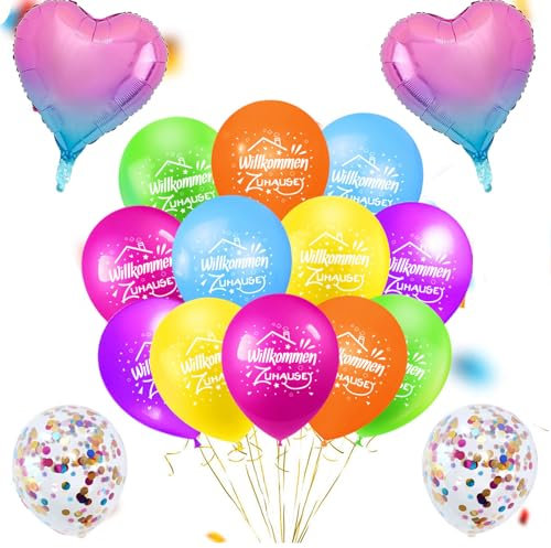 Tourima Willkommen Zuhause Luftballons Set, 12 Bunte Latexballons, 2 Folienherzen, 2 Konfetti-Ballons, Welcome Back Decoration, Welcome Home Deko for Family Party Housewarming