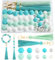 NEBURORA Kit de fabrication de perles en silicone pour porte-clés, perles blanches bleu cyan avec pompons en cuir, perles rondes pour bracelets, loisirs créatifs, stylos à perles, décorations