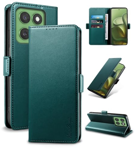 Yunubeyii Cover Libro per Motorola Moto Edge 60,Verde | Blocco RFID,Luxury PU Pelle,Portafoglio,Card Holder,Magnetic Phone Custodia,Kickstand,Protettiva,Antiurto