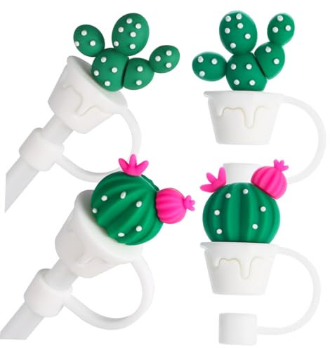 Ipetboom 4 Pièces Couvercles de Pailles Réutilisables Forme de Cactus Lot de Bouchons Décoratifs pour Pailles Protection Poussière Parfaits pour Cuisine Bar