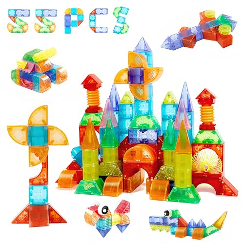 Magnetische Bausteine 55 Teile，Montessori Magnetbausteine Spielzeug Set | 3D Puzzle Konstruktion Magnetspiel für Kinder, Magnetblöcke BAU-Spiel Lernspielzeug Geschenk für Jungen und Mädchen