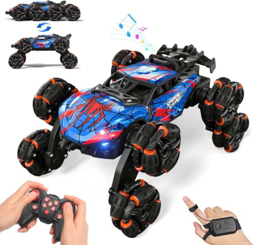 Sunrad Ferngesteuertes Auto 3 4 5 6 7 8 9 Jahre Spiele LED Licht RC Auto Spielzeug,8WD Stunt und Handsteuerung, RC Drift Car mit Musik und Spray,Kinder Toy 360° Flip Car RC Spielzeug Geschenk