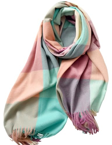 Lykofudi Schal Damen - Winter Warm Karierte Schals, Große Weiche Dicke Tücher Und Wraps Winterschal Damenschal Frauen Deckenschal Halstuch Mit Quasten 200×65 CM