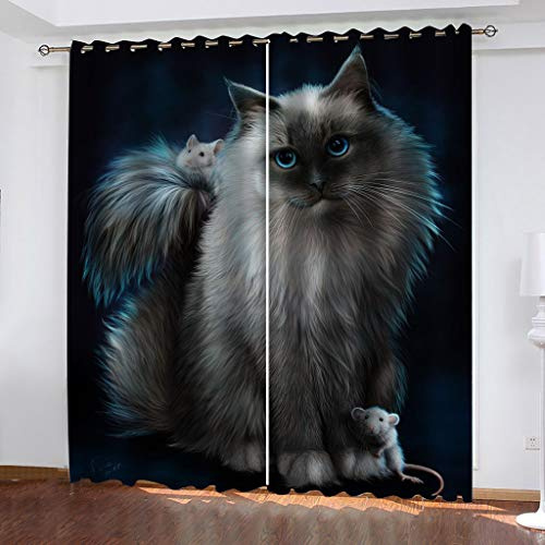 SVTUSR Vorhänge Wohnzimmer Blickdicht Gardinen Verdunkelungsvorhang Schlafzimmer Kinderzimmer Thermovorhang Fensterdekoration 3D Tiere Katze Und Maus Muster Ösenschal 2Er Set 200X160Cm