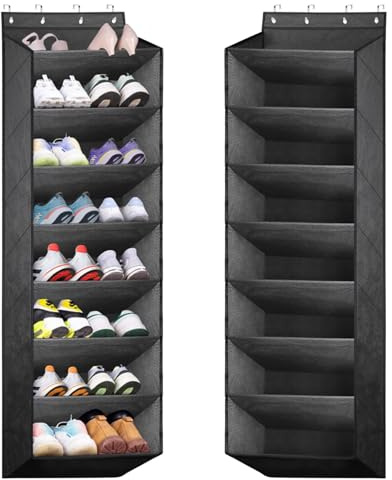bssmmai Over Door Shoe Storage, Hanging Shoe Storage, Door Shoe Rack with 8 Deep Pockets, Overdoor Shoe Storage Organiser with 4 sturdy metal hooks, Its 20 Pairs of Shoes (Black)