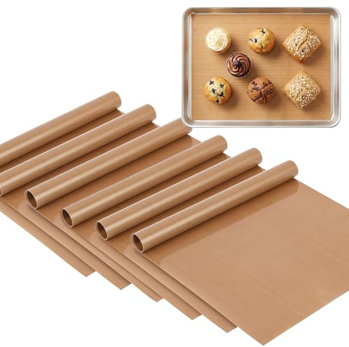 6 Pack Reusable Baking Mats for Oven – 30x40cm Non Stick Oven Liners for Baking Trays, Washable Teflon Baking Sheets, Silicone Baking Mat Alternative