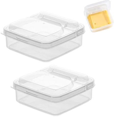Kukyller 2 Pack Sliced Cheese Container, Sliced Cheese Storage Containers Flip Lid Clear Butter Block Cheese Slice Storage Cheese Slicer Storage Butter Storage Containers for Fridge Fruits Vegetables