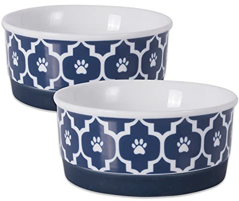 Bone Dry Lattice Collection - Cuenco y Recipiente para Mascotas, pequeño Redondo, 4.25 x 4.25 x 2 Pulgadas, Azul náutico, 2 Piezas