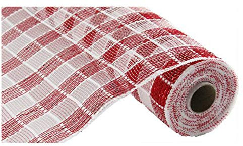 Craig Bachman 25,4 cm Metallic-Karo-Mesh: Rot und Weiß kariert (9,1 m) Deko-Mesh-Stoff, Basteln, Kranz, Geschenkverpackung, Blumenband