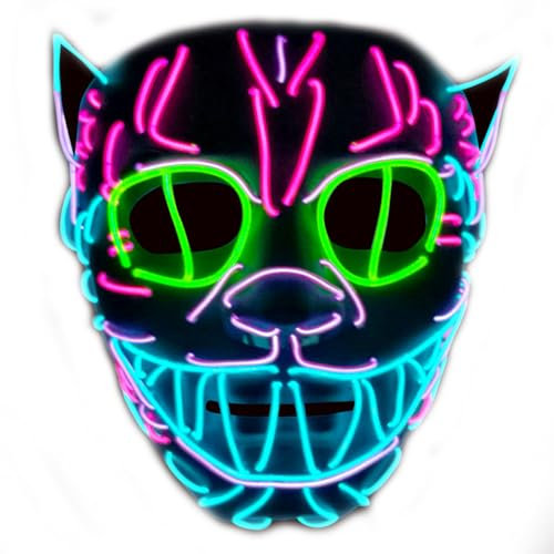 Led Mask® | LED Maske Crazy Cat | 3 Blinkmodi | Starrer, widerstandsfähiger Kunststoff | Neon Leuchtende Maske | Halloween, Karneval, Festival | Einfach und angenehm zu tragen | OriginalCorner®