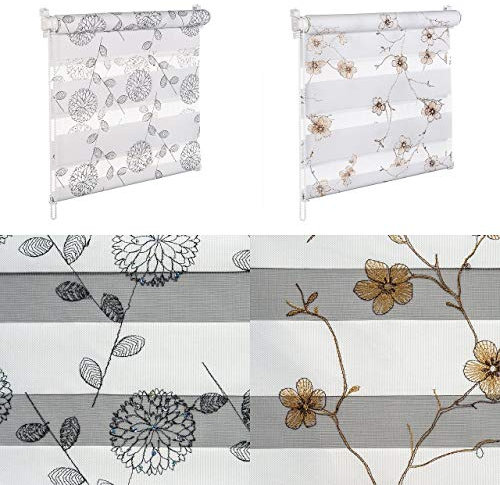 KSHANDEL24 DOPPELROLLO MIT Pailetten UND GLANZFASER Kupfer BRAUN Weiss SCHWARZ Blumenmuster (Blumen Kupfer Glanzfaser, 60x150 cm)