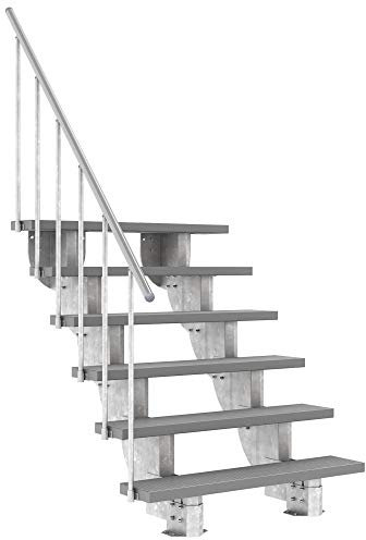 Außentreppe DOLLE Gardenstep mit 6 Stufen (Geschosshöhe: 111-135 cm) │ 120 cm Stufenbreite │ Stufenauflage Trimax® Grau │ Mit Steiggeländer