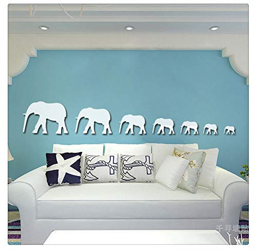 7 Elefanten Herzen Wandtattoo 3D Spiegel Wand Aufkleber Kinderzimmer Babyzimmer Wanddekoration,Silber,1 Set