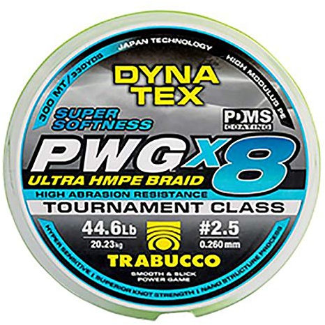 Trabucco Filo da Pesca Dyna Tex PWG X8 0.310 mm PE 3.5 24.95 kg 300 m Trecciato PE Dyneema Ideale per Tutte Le Tecniche di Pesca Resistente al Nodo Ottimo Carico di Rottura