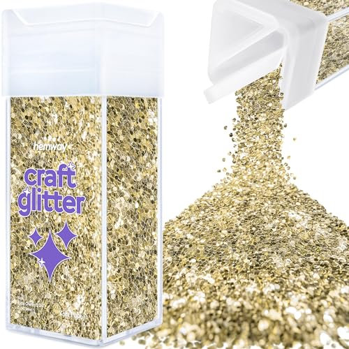 Hemway Premium Craft Glitter Shaker - Champagne Gold | 130g Extra Chunky Metallic Flake Sequins for Resin & Epoxy Crafts | Craft Supplies for Festival, Tumblers, Body, Face, Eye & Nail Art