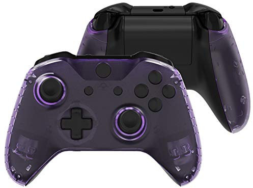 eXtremeRate Carcasa para Xbox One X S Funda Delantera con Agarre Izquierdo Derecho Protectora de la Placa Cubierta Antideslizante Asa Mango para Xbox One S/X Mando-Model 1708(Violeta Transparente)