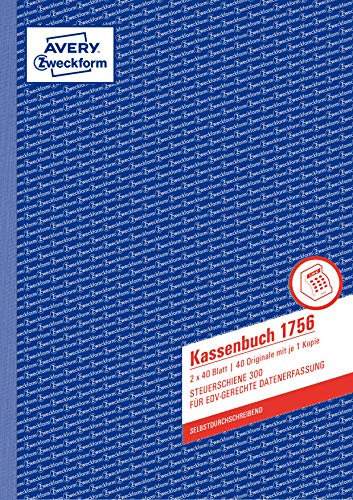 AVERY Zweckform 1756 Kassenbuch (A4, nach Steuerschiene 300, von Rechtsexperten geprüft, für Deutschland zur ordnungsgemäßen, kostengünstigen Buchführung, 2x40 Blatt) 10er Pack