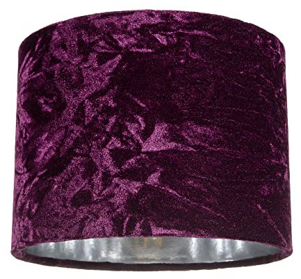 Modern and On-Trend Vivid Purple Crushed Velvet Fabric 8 Table or Pendant Circular Drum Lampshade with Shiny Silver Inner - 40watt Maximum | Perfect for Residential or Commercial by Happy Homewares