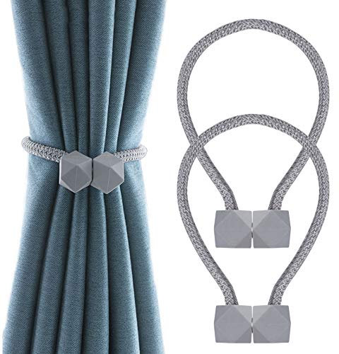 ISIYINER Cortina Abrazaderas, Magneticas Cuerda Hebillas Cortina Clips Moderna Hebilla de Cortina Estilo Octágono Soporte de Cortina Magnéticas para Ducha Cocina Oficina 1 Par Gris