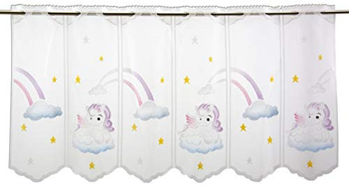Albani Scheibengardine Pegasus Höhe 50cm | Breite der Gardine frei wählbar in 15,5cm Schritten | Kinderzimmer Gardine | Panneaux Unicorn Multicolor | Bistrogardine | Einhorn |