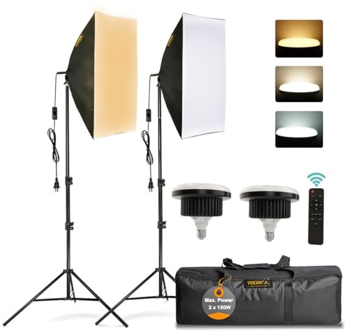 Softbox Set Studio Fotografico 150W LED 50x70cm Luci Regolabile 3000~6000K Lampade Fotografia con Telecomandi per Foto di Ritratto Prodotto Moda, video di YouTube, Tiktok streaming in diretta