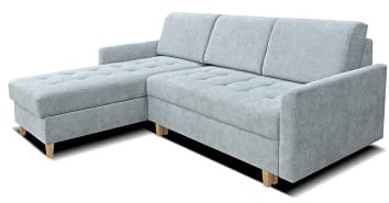 Robin Simi Ecksofa mit Schlaffunktion Bettkasten Verstellbare Rücklehne Sofa L-Form Schlafsofa Freistehende Eckcouch Schlafcouch Wohnzimmermöbel Wohnlandschaft Ecksofa Links Aston 23 - Lagoon