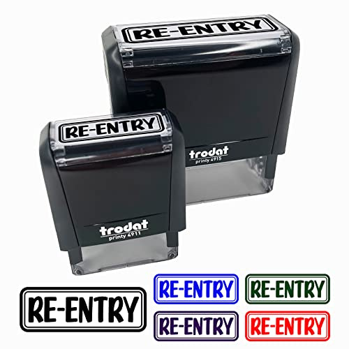 Re-Entry Event Club Bar Self-Inking Rubber Stamp Ink Stamper for Business Office - 1-1/2 Inch Small - Red Ink