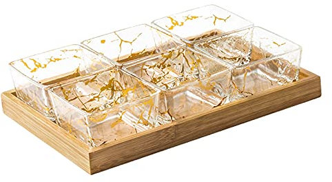 YRHH Vorspeisenteller Snackteller Glas-Dip-Schalen Mit Serviertablett Sojasauce Teller/Schalen, Gewürze Servierteller - Gut Für Snack Ketchup Sojasauce Obst Gewürzteller-B