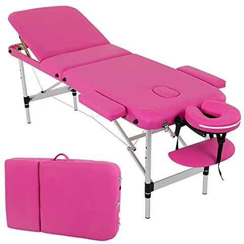 BestMassage Lettino da massaggio portatile in alluminio, 61 cm di larghezza, regolabile in altezza, 3 pieghevoli, con borsa in tessuto non tessuto, per spa e massaggio ai piedi del viso, tatuaggio spa