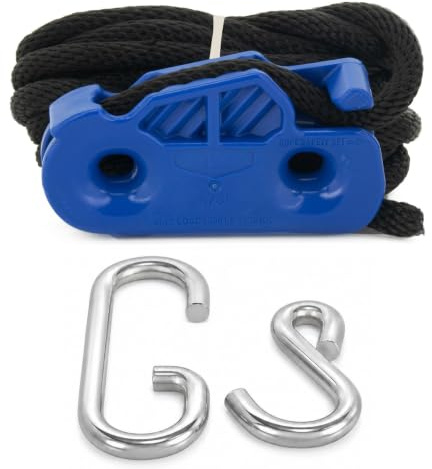 Tie Boss - 1,9 cm, strapazierfähig, (136 kg Arbeitsbelastungsgrenze), wetterbeständig, Spannseilspannsystem, (mit 4,5 m Seil) – Blau (blau)