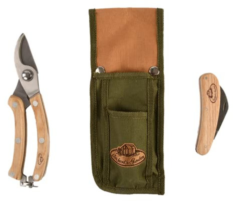 Fallen Fruits GT234 Esschert Stainless Steel Garden Plant Cutting Set of 3 Scissors Knife Bag Tool, Multi