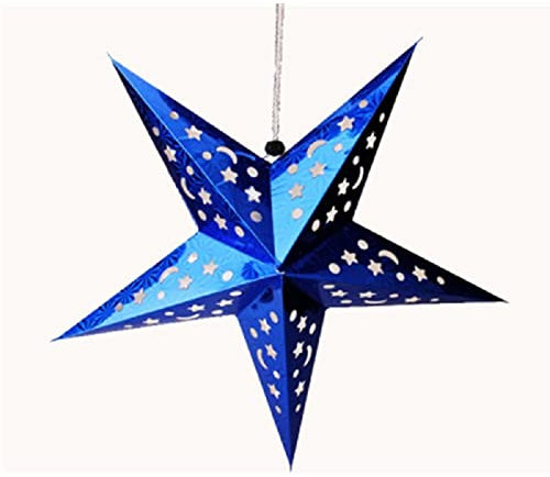 Papierstern-Laternenschirm, 45 cm, hängende 3D-Papierstern, Pentagramm, Lampenschirm, Weihnachten, Hochzeit, Party, Dekoration (Lichtquelle und Kabel nicht im Lieferumfang enthalten) (blau)