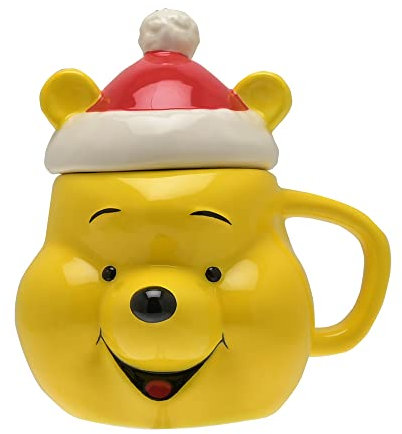 Disney Winnie The Pooh Christmas 3D Dolomite Mug with Santa Hat Lid, Gift-Ready in Disney Branded Box, Officially Licensed