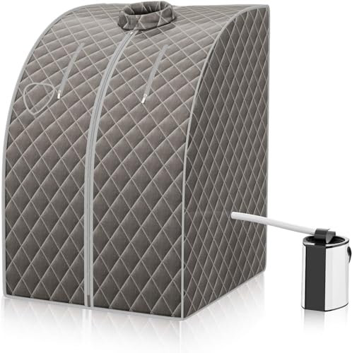 GOPLUS 1000W Sauna à Vapeur Portable 3L, Sauna Cabine Pliable avec Chaise, Température Réglable à 64℃, 9 Minuterie Réglable, Fonction d’atomisation pour Soulagement (Gris)