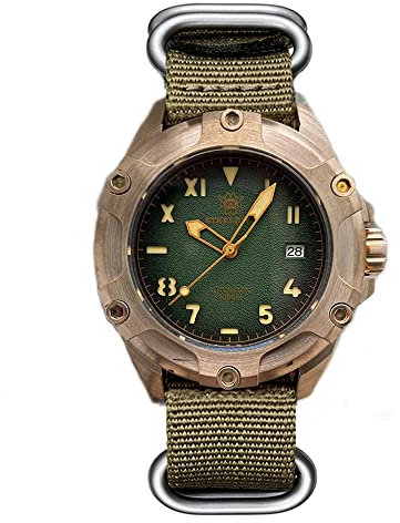 NC STEELDIVE SD1943S 45 mm Massive Bronze Vintage Diver Herrenuhren Saphirglas NH35 automatische mechanische Uhr 100 Bar leuchtendes Kautschukband Armbanduhr (Nylon Strap)